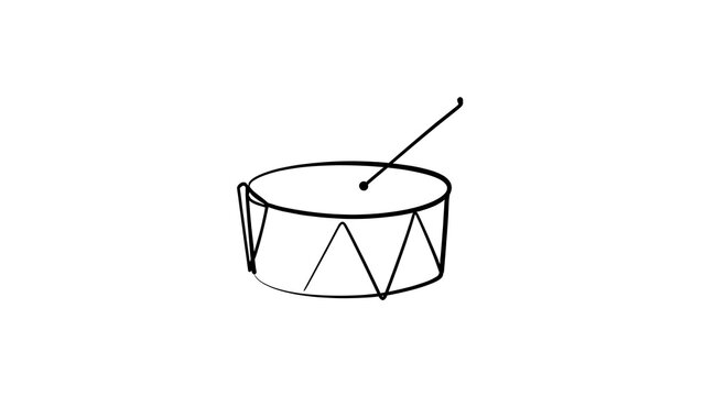 Hand drawn drum with stick on white background.