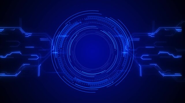 Blue circular HUD tech background interface, side circuit lines, futuristic digital cyber security videos, AI intros, software promos, dashboard screens, innovation titles, technology motion overlays.