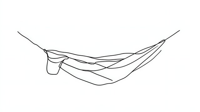 Minimalist hammock line art illustration white background.
