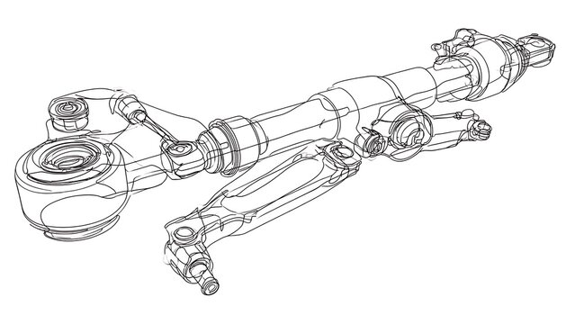 Mechanical drive shaft assembly white background.