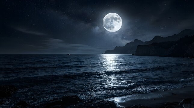 full moon over the sea wallpaper 