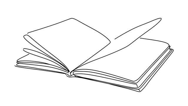 Open book with pen on white background.