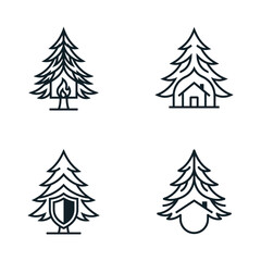 Obraz premium Pine Tree Logo Set: Home, Safety, Nature, and Flame Icons