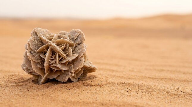Desert rose crystal formation on golden sand
