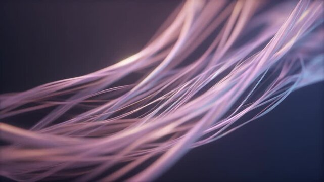 Ultra realistic microscopic silk fibers float in soft side lighting with delicate pearlescent shimmer, creating a premium luxury textile background with elegant cinematic macro detail and copy space.