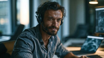 Fototapeta premium Professional Customer Support Agent Working in Modern Office