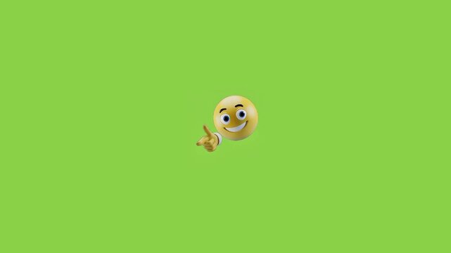 Three identical yellow smiley face characters pointing fingers towards left side against solid green background with characters positioned horizontal video displays three communication expression