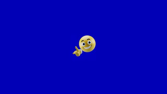 Three identical yellow smiley faces pointing sideways against a vibrant solid blue background banner format with face characters positioned video displays three each pointing finger communication