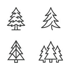 Obraz premium Set of stylized pine tree icons, simple line art forest symbols for nature and winter themes