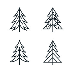 Obraz premium Minimalist Pine Tree Icons Set, Geometric Evergreen Forest Symbols