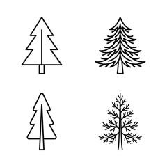 Obraz premium Set of Pine Tree Icons, Evergreen Forest Elements, Vector Illustration