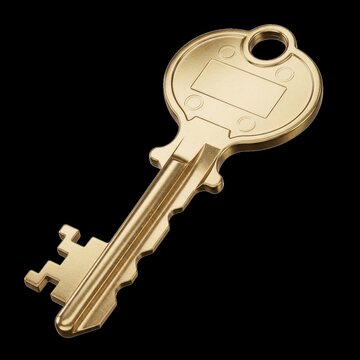 Gilded Cipher: A polished 3D rendering of a golden key, its metallic sheen emphasized by dramatic lighting against a void.