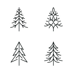 Fototapeta premium Set of minimalist pine tree icons, line art vector illustrations