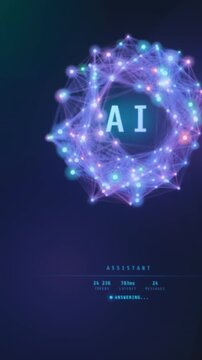 Rear view close up of a programmer watching an AI assistant work on program code on a large monitor. Artificial intelligence chatbots and agent in modern software development. Vertical video