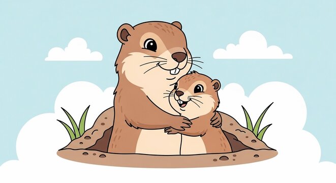 Wholesome Earth Hugs: A Cartoon Duo's Bright Day