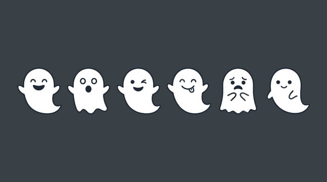 Row of simple white ghost icons on dark background.
