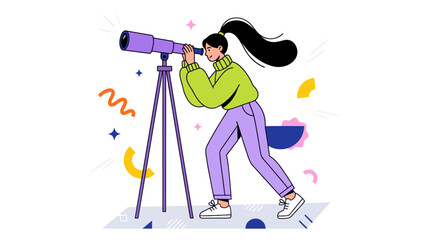 Fototapeta premium Woman using large telescope for astronomy or scouting.