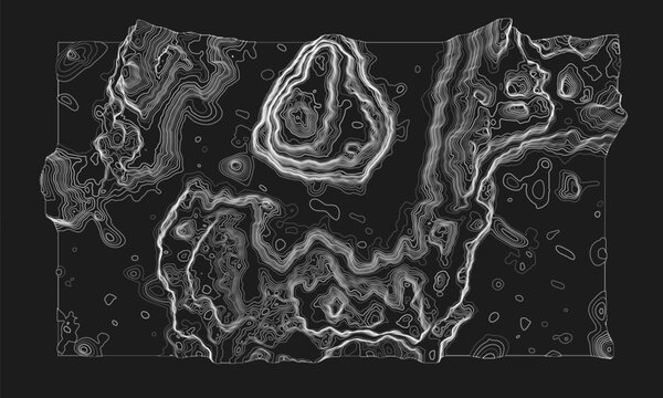 Topographic map. Geographic contour map background with elevation lines. Detailed terrain visualization concept. Vector illustration of landscape elevations and natural relief.