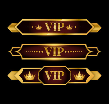 Royal golden VIP tag Strip graphics with crown symbols for exclusive members