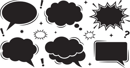Comic Book Speech Bubble Icon Set with Blank Chat Clouds and Explosion Symbols for Cartoon Dialogues Message Layouts and Graphic Designs © Mdsumon