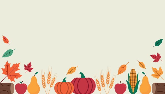Thanksgiving 2026 harvest border background with pumpkins and autumn corn