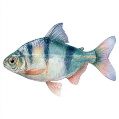 Fototapeta premium Watercolor Illustration Of A Small Striped Tropical Fish Isolated On A White Background