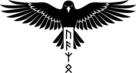 Raven with runes norse mythology symbolism and ancient magic design © Astral Pixels