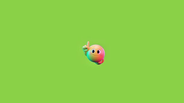 Three identical animated round smiling characters pointing upward against a solid vibrant green background with characters joyful expressions fingers floating horizontally horizontally across bright