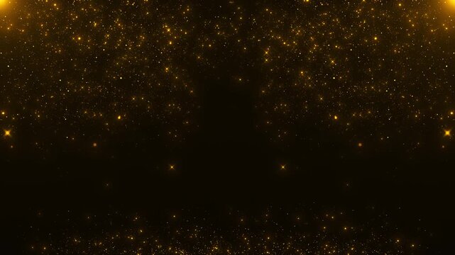 Gold glitter border background sparkling particles bottom, center space, elegant luxury style. wedding videos, festive intros, award titles, invitation screens, celebration promos, premium overlays.