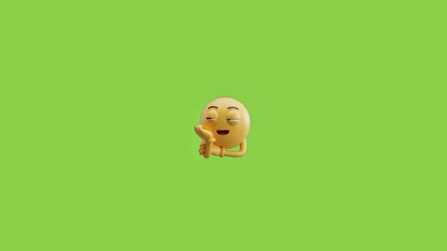 Three identical thinking yellow emoticons resting chins on hands against solid bright green backdrop with video displays horizontal vibrant green background contemplation communication questioning