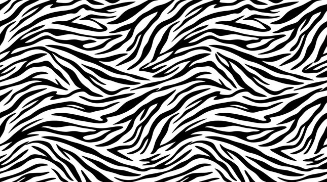Black and white seamless zebra print pattern with organic lines