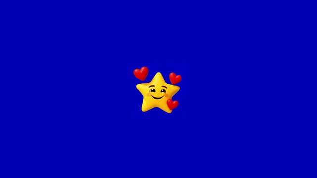 Animated three smiling star emojis floating gently against a solid bright royal blue background with displays three identical happy facial expressions hearts against vibrant expressions small red