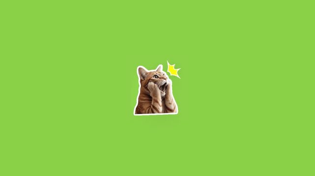 Animated ginger cat stickers expressing shocked surprise against a solid vibrant green background display with expressive faces appearing displays three animated video displays expression emoticon