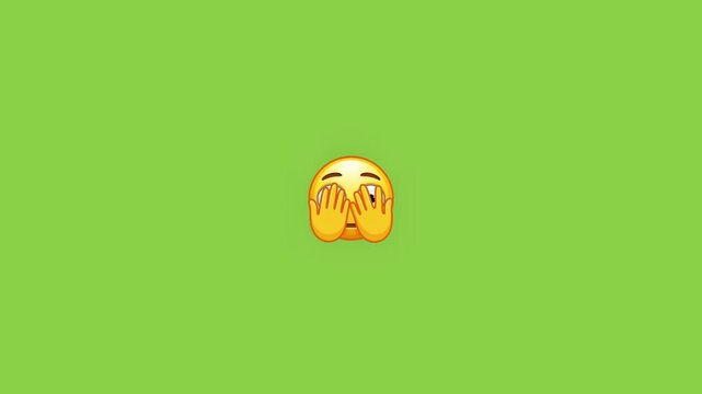 Three yellow emojis expressing shock and embarrassment against a solid plain light green background backdrop with emoticons positioned horizontally with distinct yellow circular, video displays three