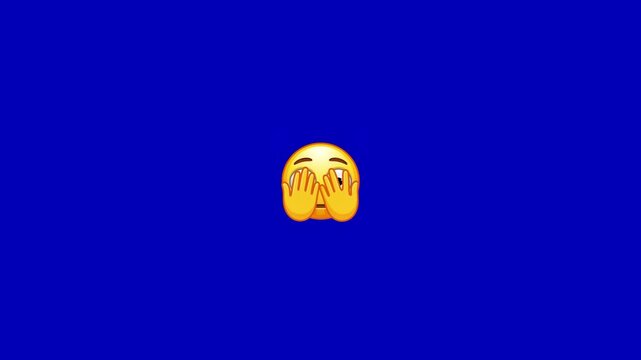 Three yellow emojis showing different expressions against a solid vibrant royal blue background surface with arranged horizontally against displays three distinct face icons arranged video displays