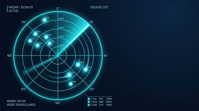 Digital sonar radar interface with glowing scanning scope and target detection signals interface scanning technology detection tracking navigation futuristic abstract military