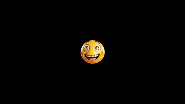 Animated three yellow smiling emojis floating horizontally across dark background during smooth digital motion sequence with identical expressive yellow displays trio identical emoji faces floating