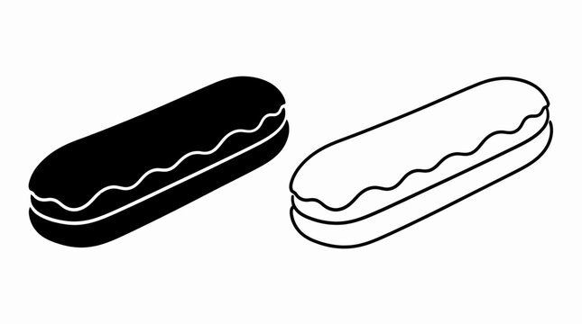 Eclair pastry silhouette and line art icon set