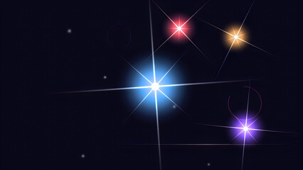 Abstract glowing stars with lens flares on dark background © Mst