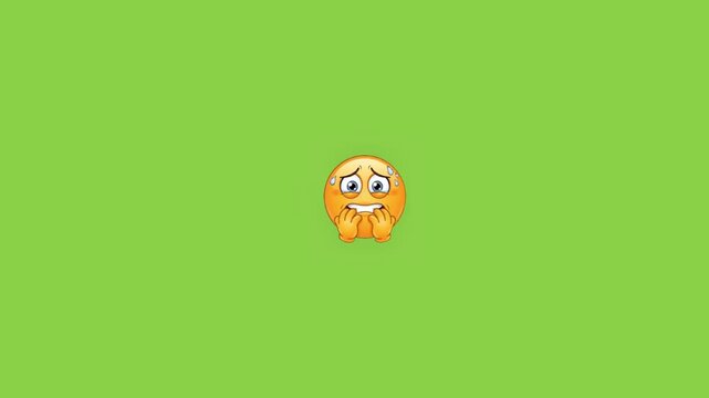 Three anxious yellow emojis appearing on a solid bright green background with background expressions anxiety displays three distinct anxiety nervous tension emoji faces appearing video displays