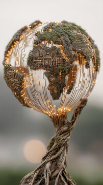 Nature conservation globe circuit tree root digital earth