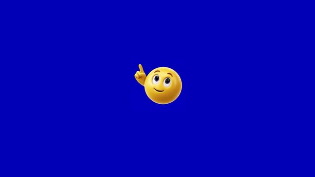 Yellow smiley face emojis pointing upwards against solid bright blue background motion graphic sequence with characters smiling expressions three identical yellow pointing index fingers video three