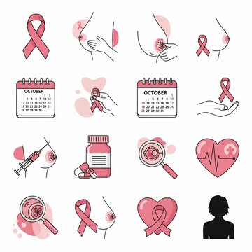 Pink ribbon icons: awareness, health, hope.