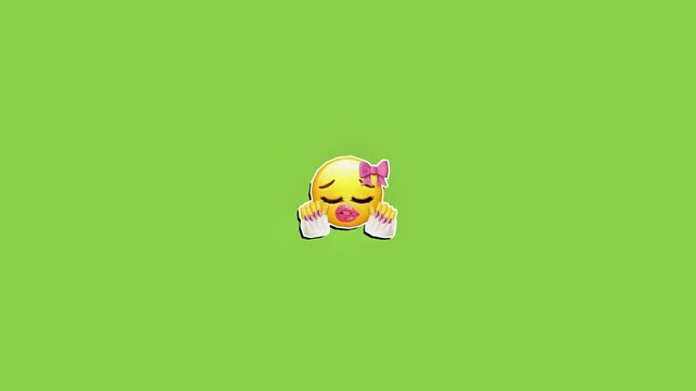 Repeating pattern of pink bow emoji faces with manicured hands on bright green background with displays horizontal repeating bows showing manicured hands against solid wallpaper