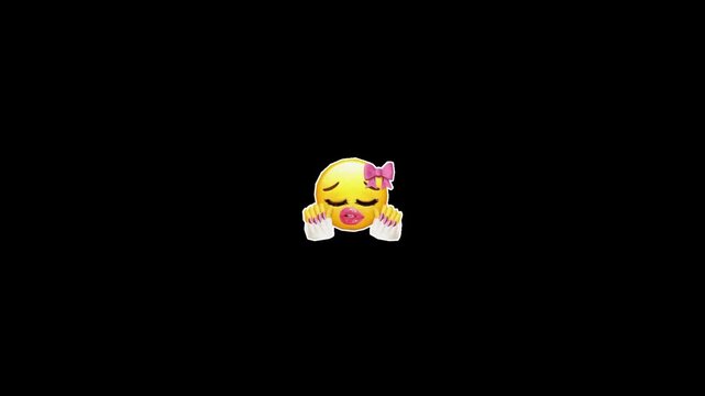 Cute female emoji character with pink bow flying across black background with displays cheerful animated video displays entertainment communication illustration excitement with fun