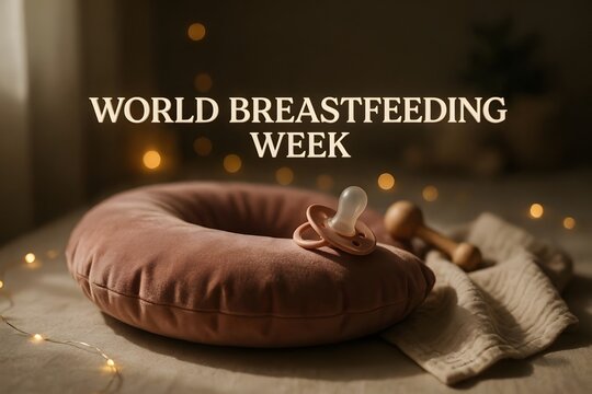 World breastfeeding week concept with nursing pillow and pacifier