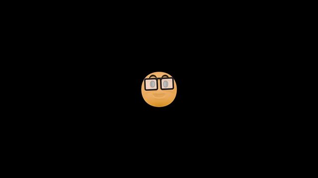 Three identical nerd emojis floating horizontally against a solid deep black minimalist background setting with video displays horizontal identical yellow smiley communication
