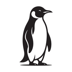 Obraz premium Minimalist black and white vector illustration of a cute penguin standing in a simple profile pose