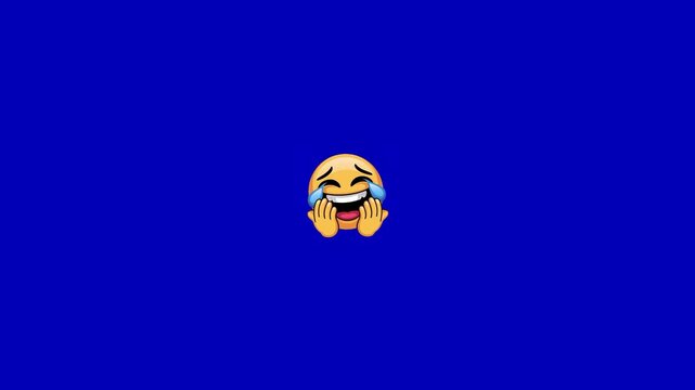 Laughing face emojis repeating across a vibrant solid blue background motion pattern with moving horizontally across displays series laughing emojis tears joy video displays