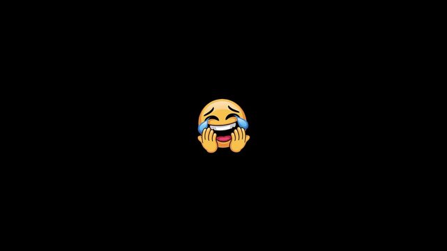 Animated laughing emoji character icon video with characters moving across black white backgrounds communication expression animation reaction internet digital graphic fun with joy